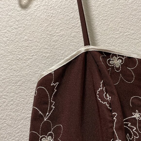 STEPPIN' OUT VTG Embroidery, Sequin Spaghetti Strap Party Dress, Brown/Ivory - S - Picture 6 of 11